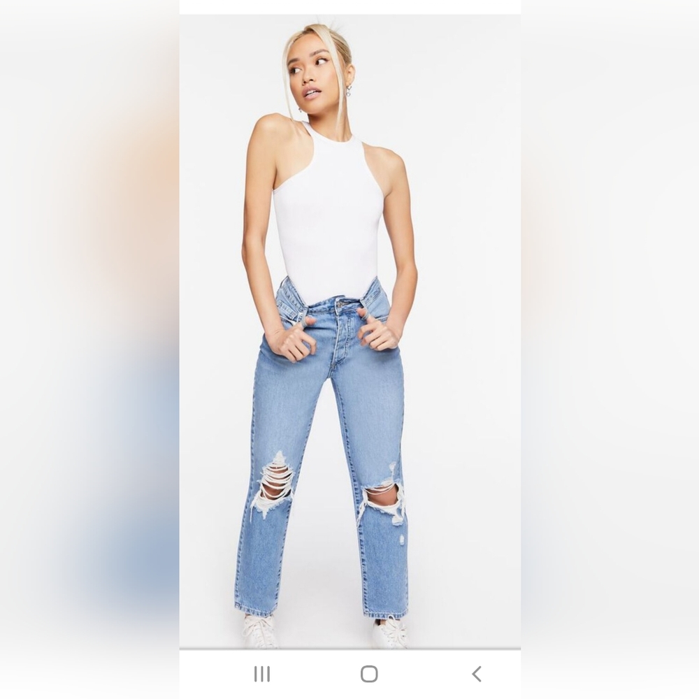 Forever 21 Recycled Cotton Distressed Mom Jeans size 23